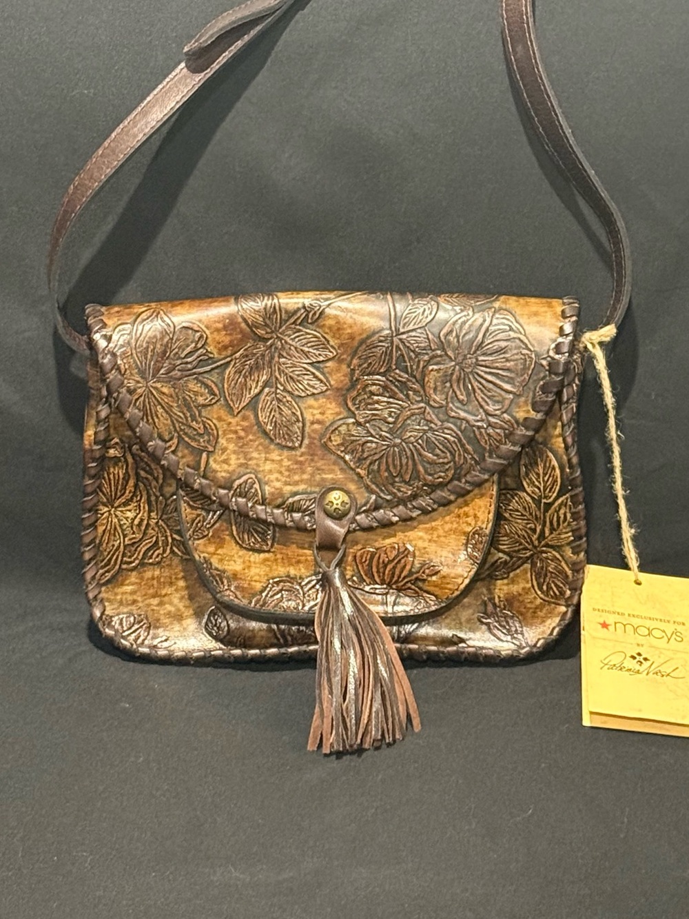 Patricia Nash Hand-Tooled Floral Leather Crossbody Bag